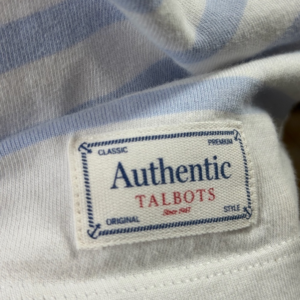 Talbots Petite MP Green Blue Striped Boatneck 3/4 Sleeve Top - Picture 4 of 8